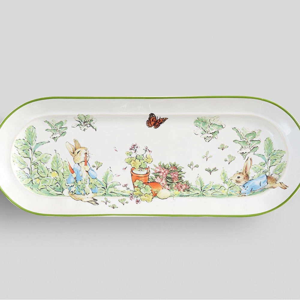 Pottery Barn Peter Rabbit Garden Stoneware Whimsical Floral Cookie Platter🐇💐🦋